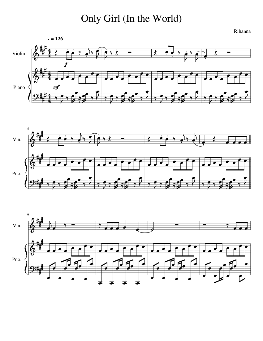 Only Girl (In the World) Violin Sheet music for Violin, Piano