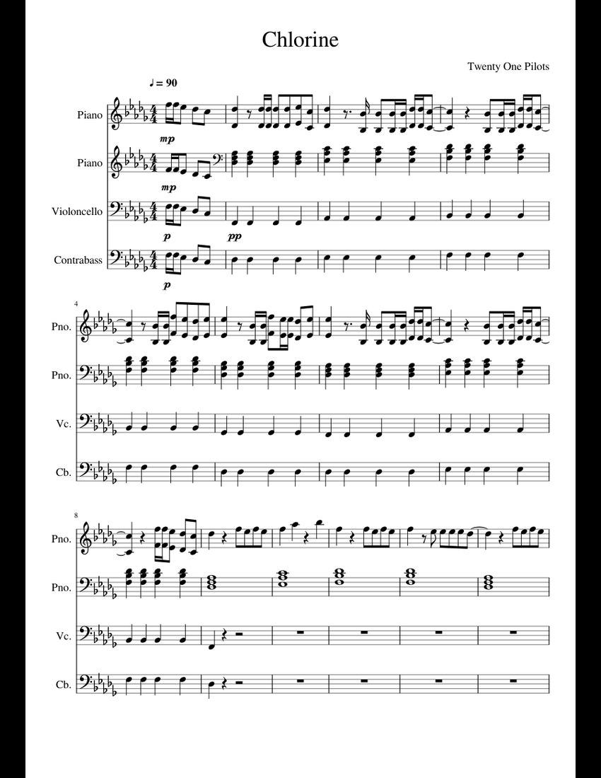 Twenty One Pilots Chlorine sheet music for Piano, Cello, Contrabass