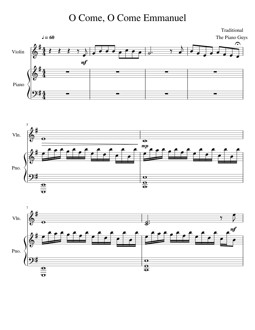 The Piano Guys: O Come, O Come Emmanuel (violin/piano) sheet music for