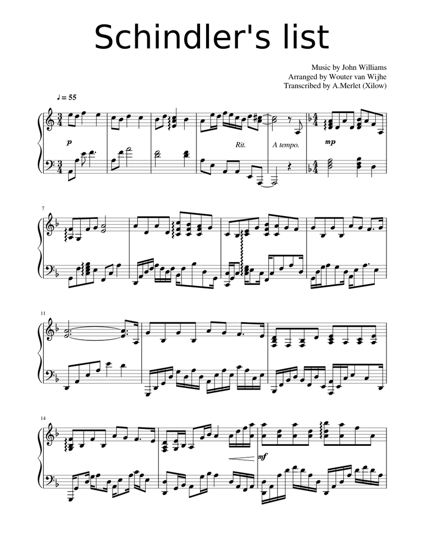 Schindler's list Sheet music for Piano (Solo)