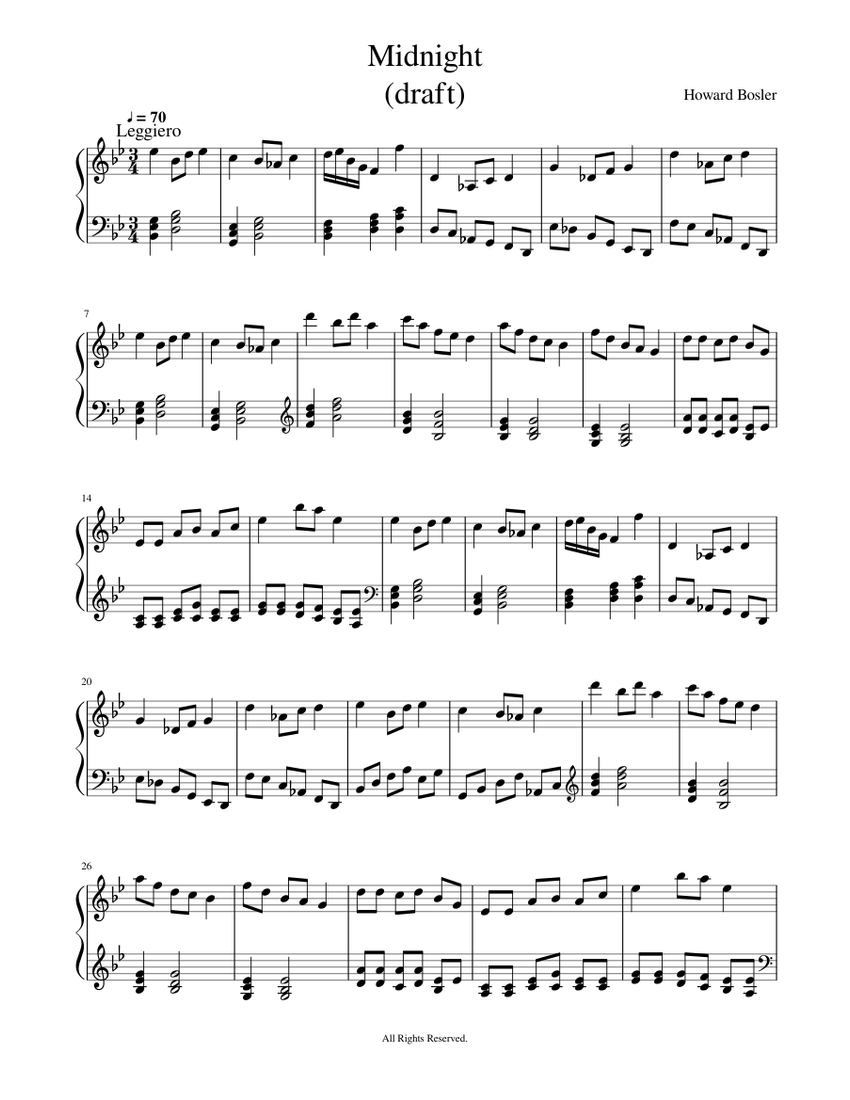 Midnight Sheet music for Piano | Download free in PDF or MIDI