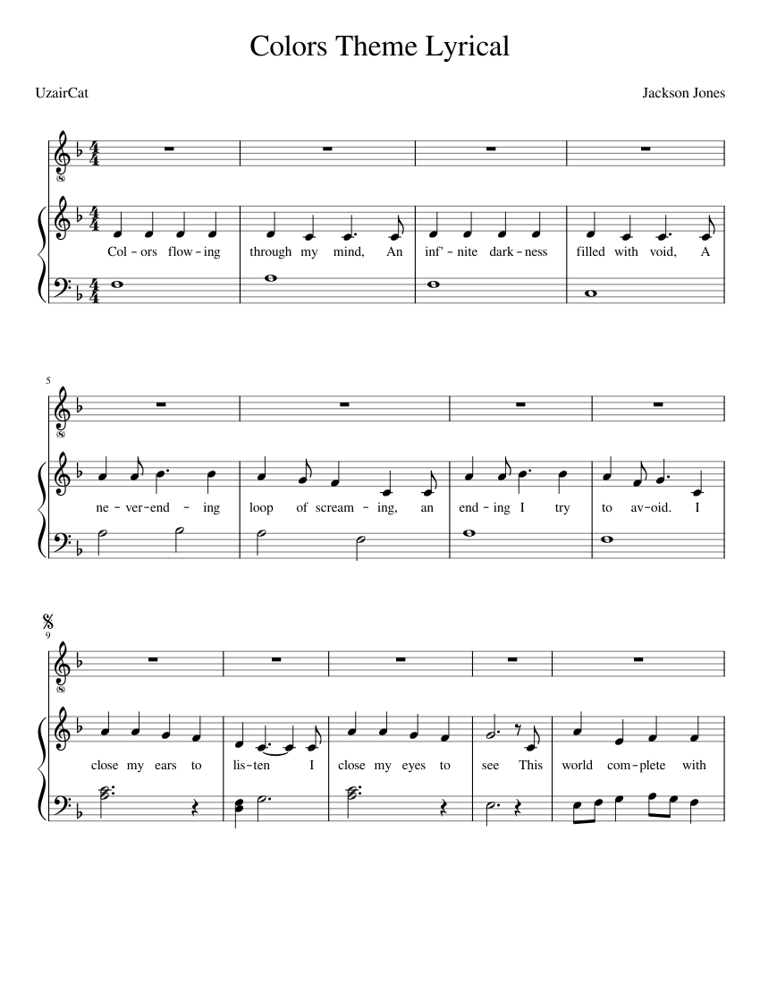 Colors Theme Lyrical with Lyrics Sheet music for Piano, Vocals (Solo ...