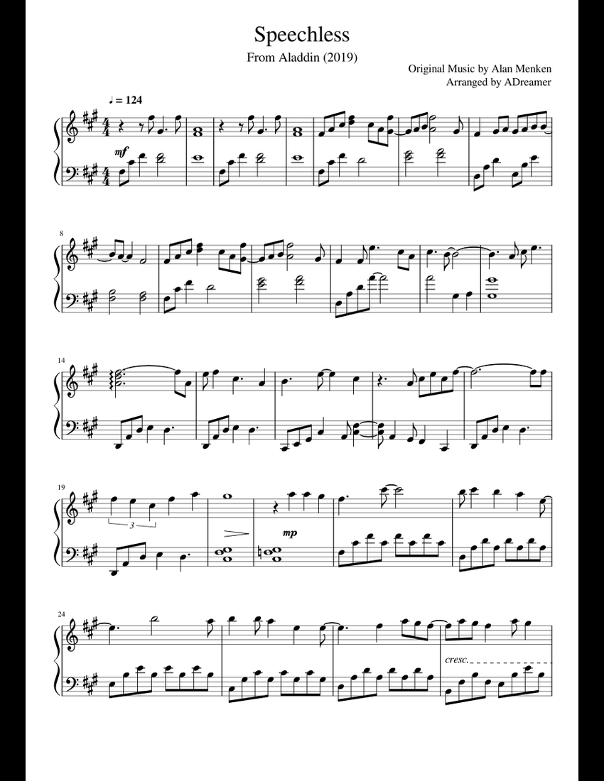 Speechless sheet music for Piano download free in PDF or MIDI