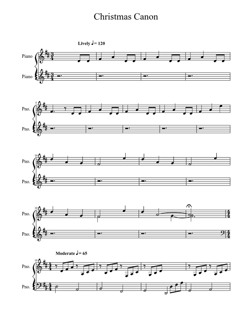 Christmas Canon (Beginner) Sheet music for Piano (Piano Duo ...
