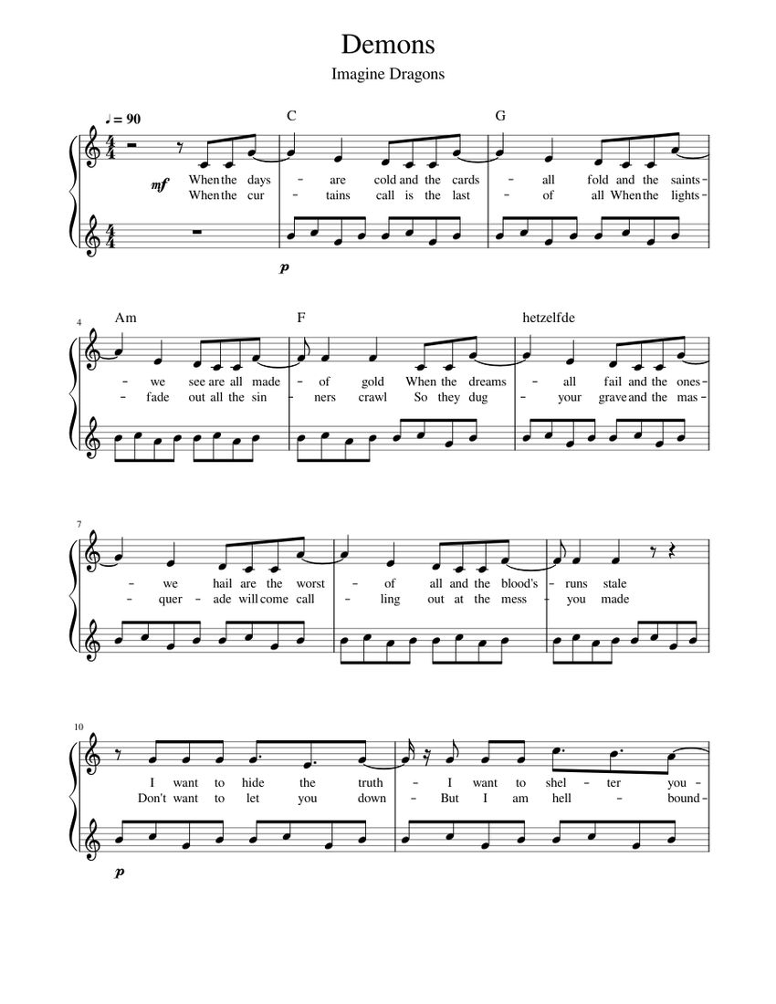 Demons Imagine Dragons Sheet music for Piano (Solo)