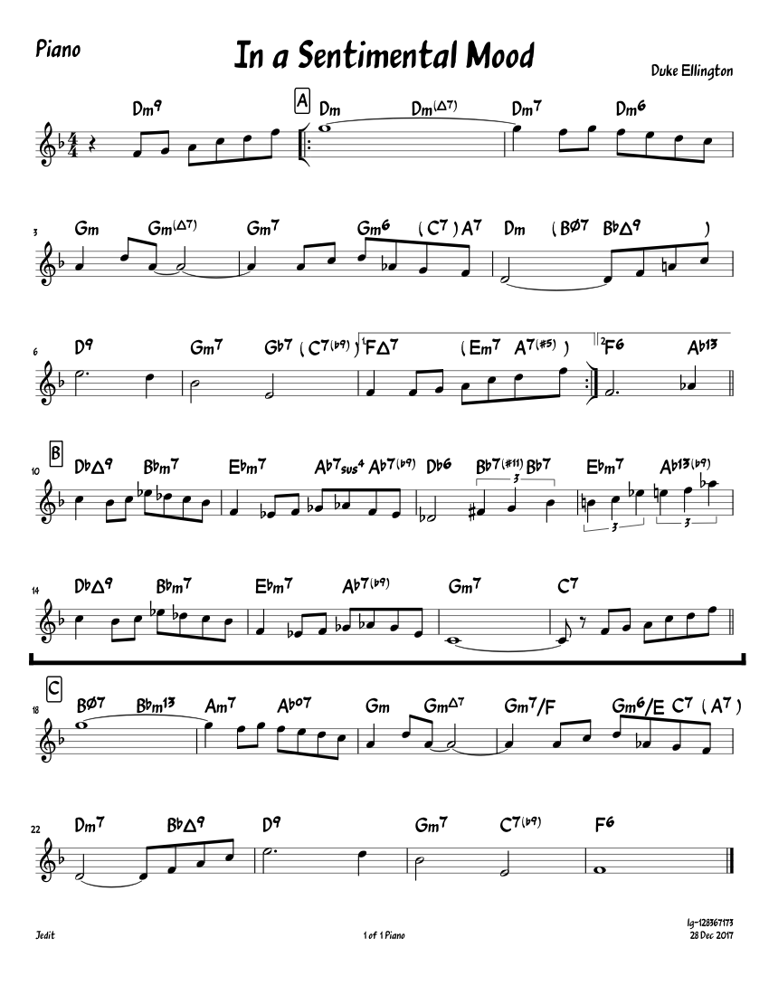 In a Sentimental Mood sheet music for Piano download free in PDF or MIDI