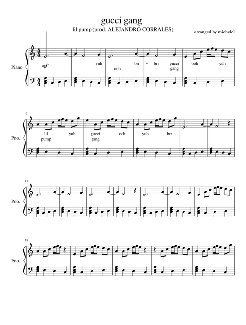 gucci gang Sheet music for Piano, Harmonica (Solo) | Musescore.com