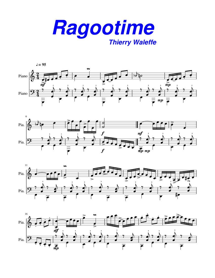 Ragootime (ragtime) Sheet music for Piano | Download free in PDF or