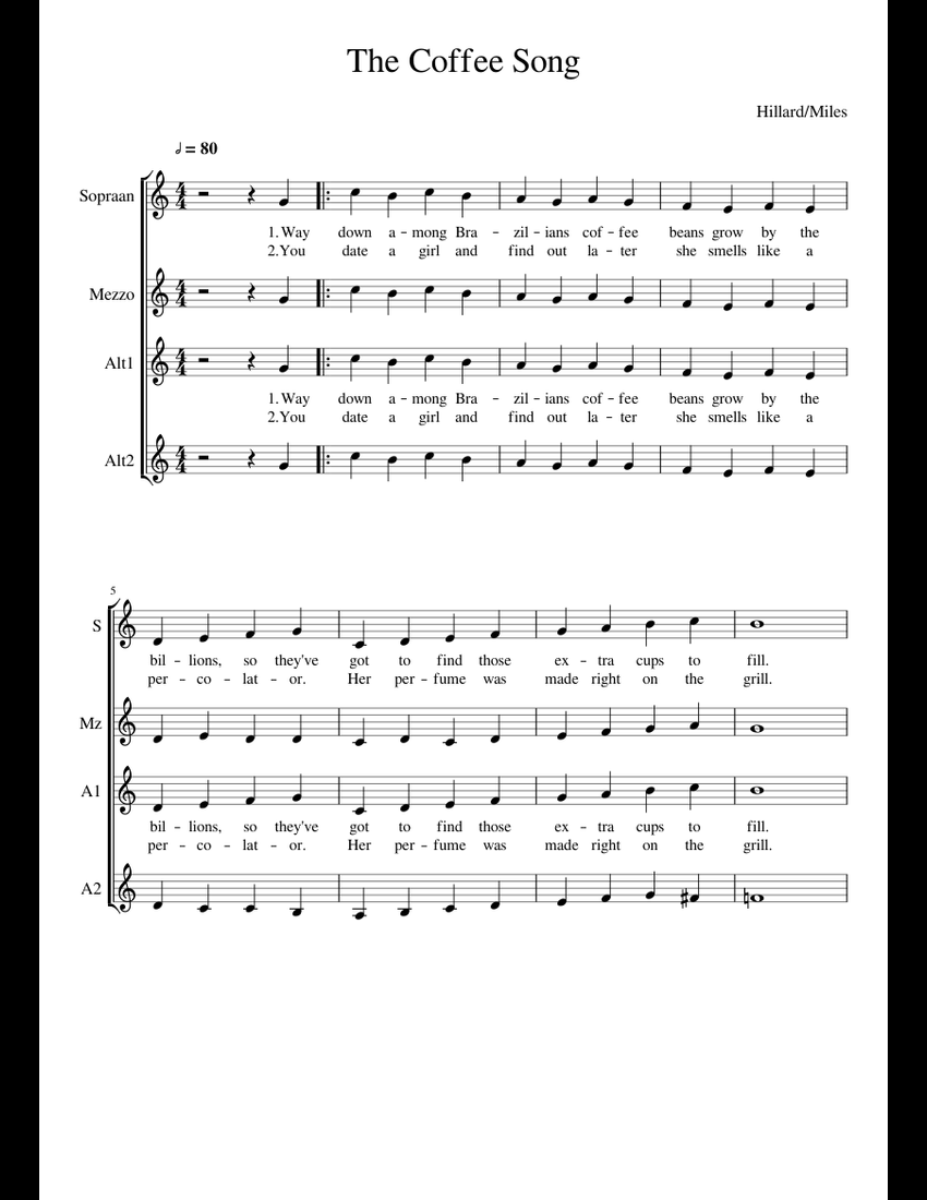 The Coffee Song sheet music for Piano download free in PDF or MIDI