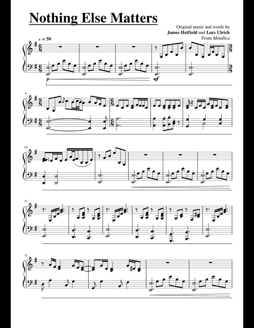 [Piano] Nothing Else Matters sheet music for Piano download free in PDF