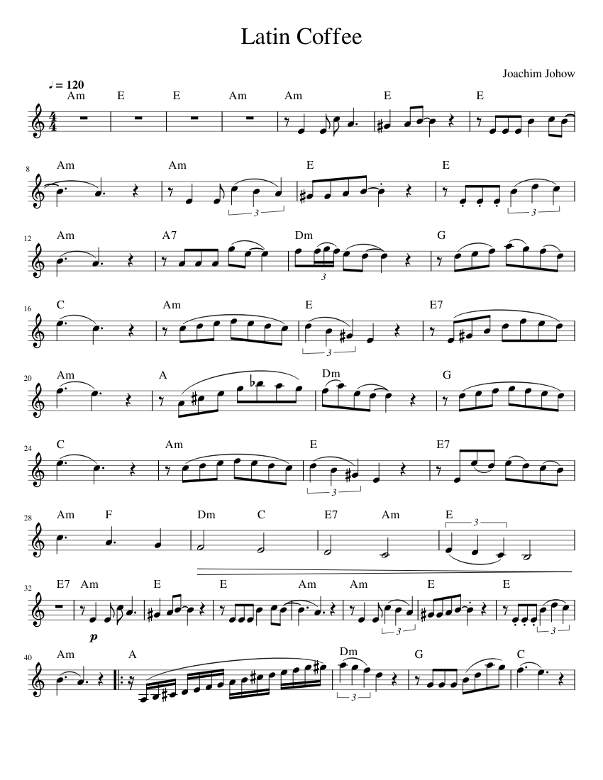 Latin Coffee (Violin Part) Sheet music for Piano (Solo) | Musescore.com