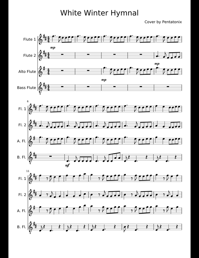 White Winter Hymnal PTX sheet music for Flute download