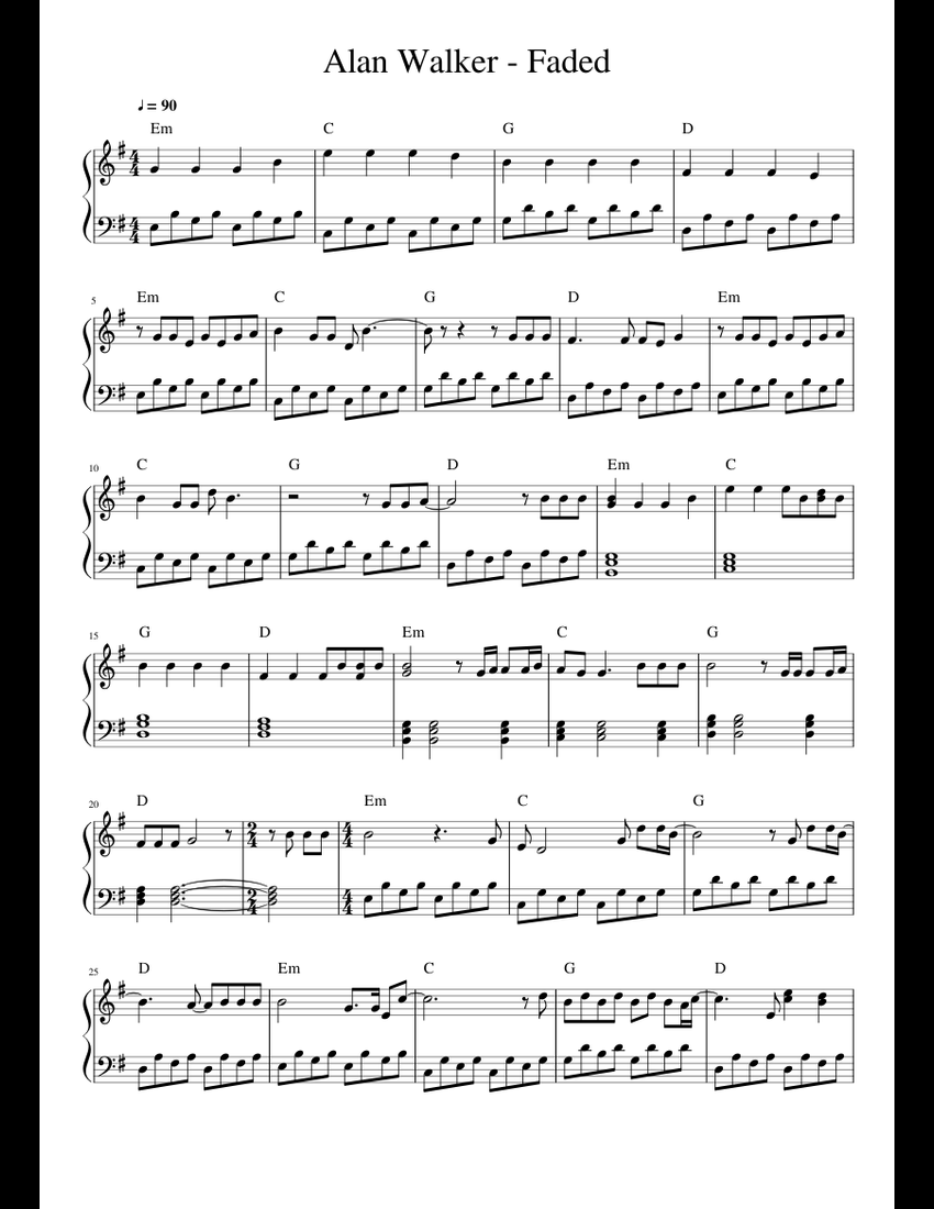 Alan Walker - Faded sheet music for Piano download free in PDF or MIDI