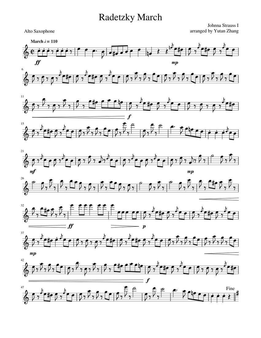 Radetzky March alto saxophone solo Sheet music for Saxophone (Alto