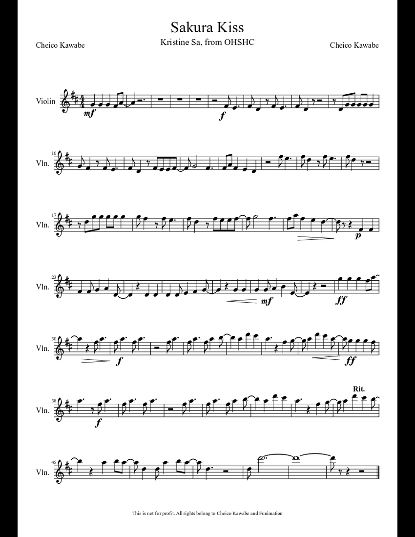 Sakura Kiss (violin solo) sheet music download free in PDF ...