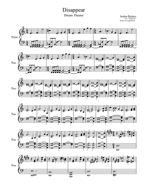 Dream Theater - Disappear Sheet music for Piano (Solo) | Musescore.com