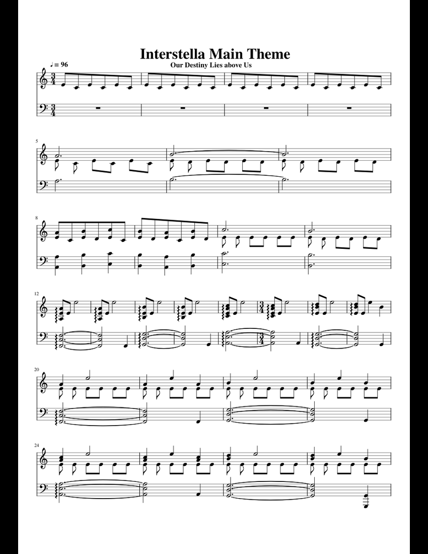 Interstellar | Main Theme sheet music for Piano download free in PDF or
