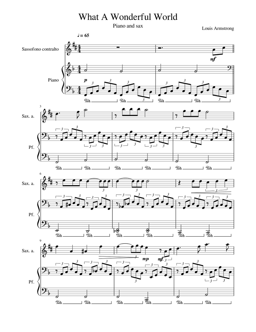 What A Wonderful World Sheet Music For Piano Saxophone Alto