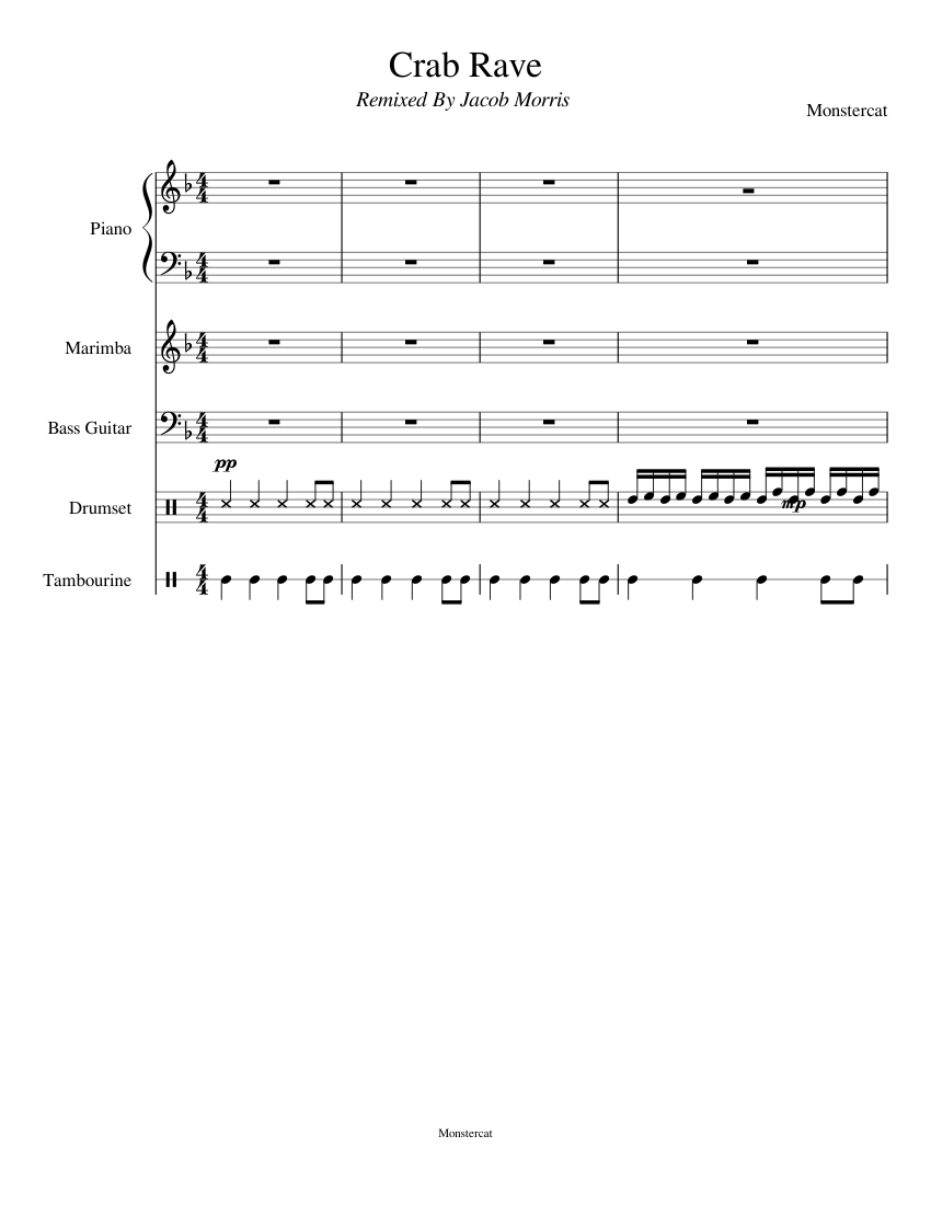 Crab Rave sheet music for Piano, Percussion, Bass download free in PDF