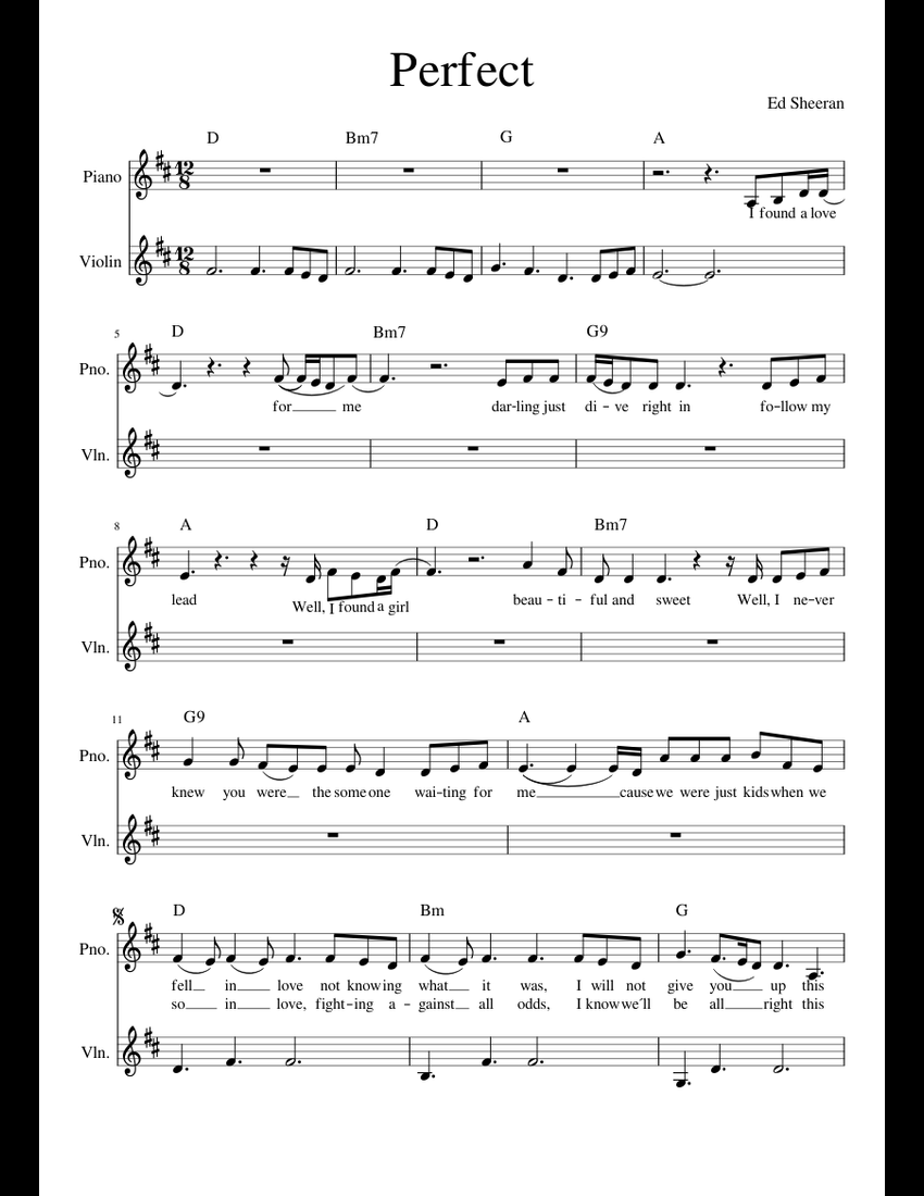 Perfect Ed Sheeran sheet music for Piano, Violin download free in PDF