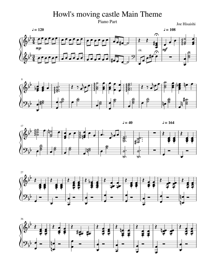 Howl's moving castle Main Theme- piano Sheet music for Piano (Solo