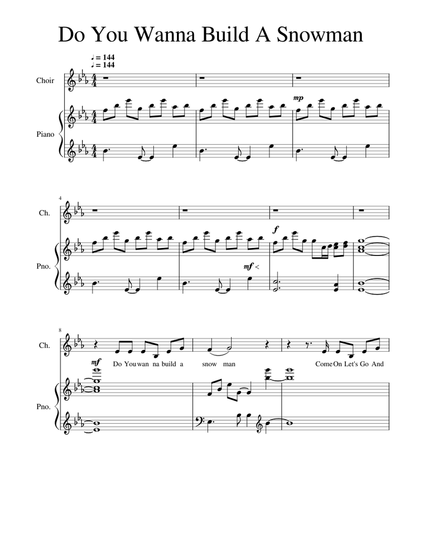 Do you wanna build a snowman sheet music for piano voice download 