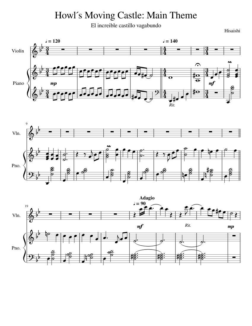 Howl´s Moving Castle Main Theme Sheet music for Piano, Violin (Solo