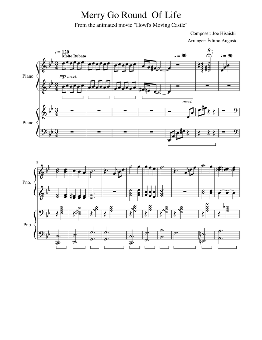 (WIP) Merry Go Round Of Life 4 hands Sheet music for Piano (Piano Duo