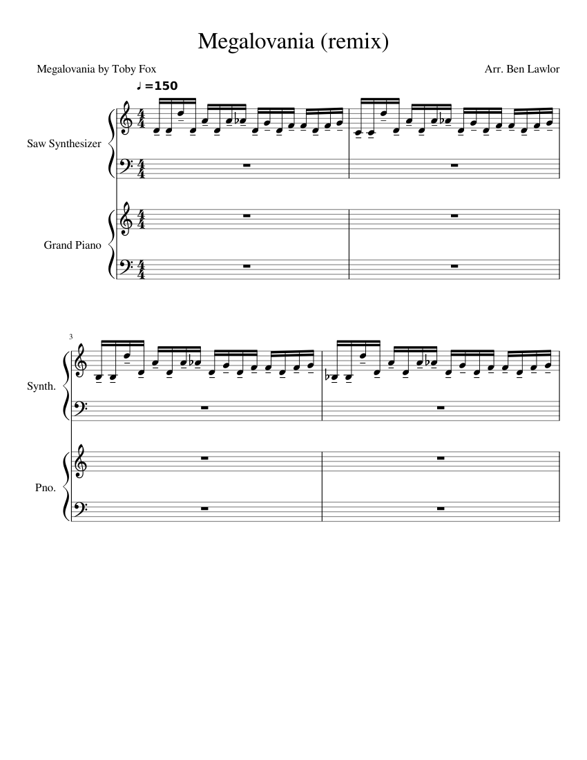Megalovania (remix) sheet music for Piano, Synthesizer download free in