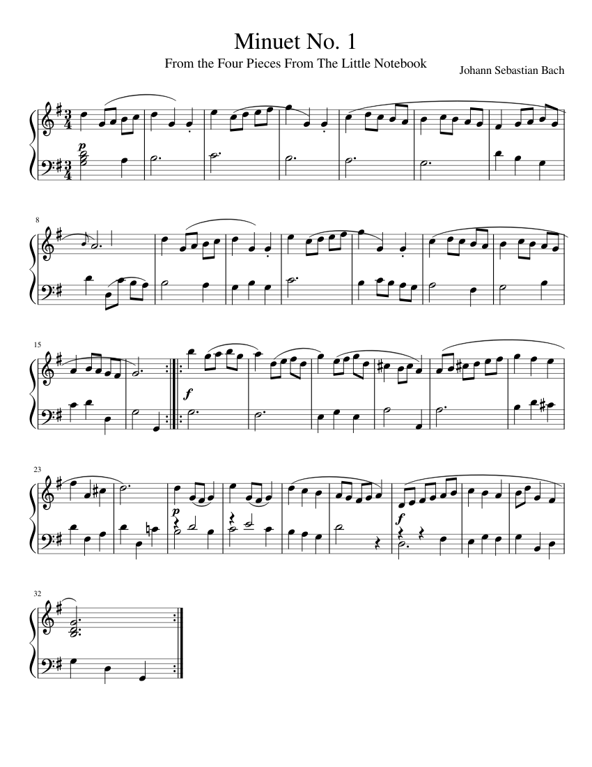 Minuet in G - Johann Sebastian Bach Sheet music for Piano (Solo