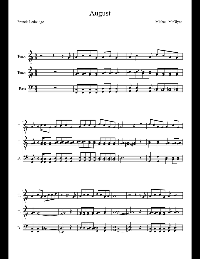 August sheet music download free in PDF or MIDI