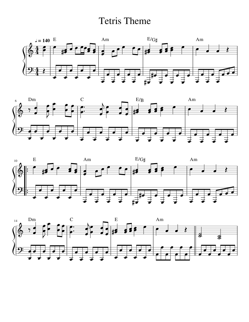 Tetris Theme Sheet Music For Synthesizer Download Free In Pdf Or