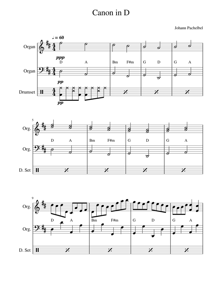 Canon in D (Easy Organ) Sheet music for Drum Group, Organ (Mixed Trio