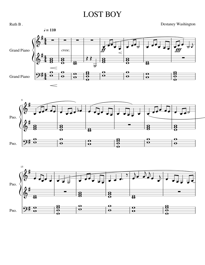 LOST BOY Ruth B sheet music for Piano download free in PDF or MIDI