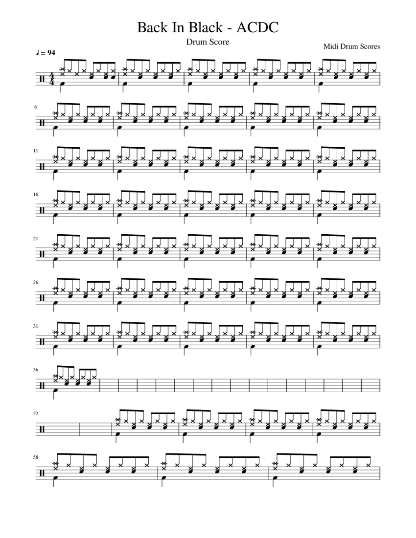 Back In Black Acdc Sheet Music For Drum Group Solo Musescore Com