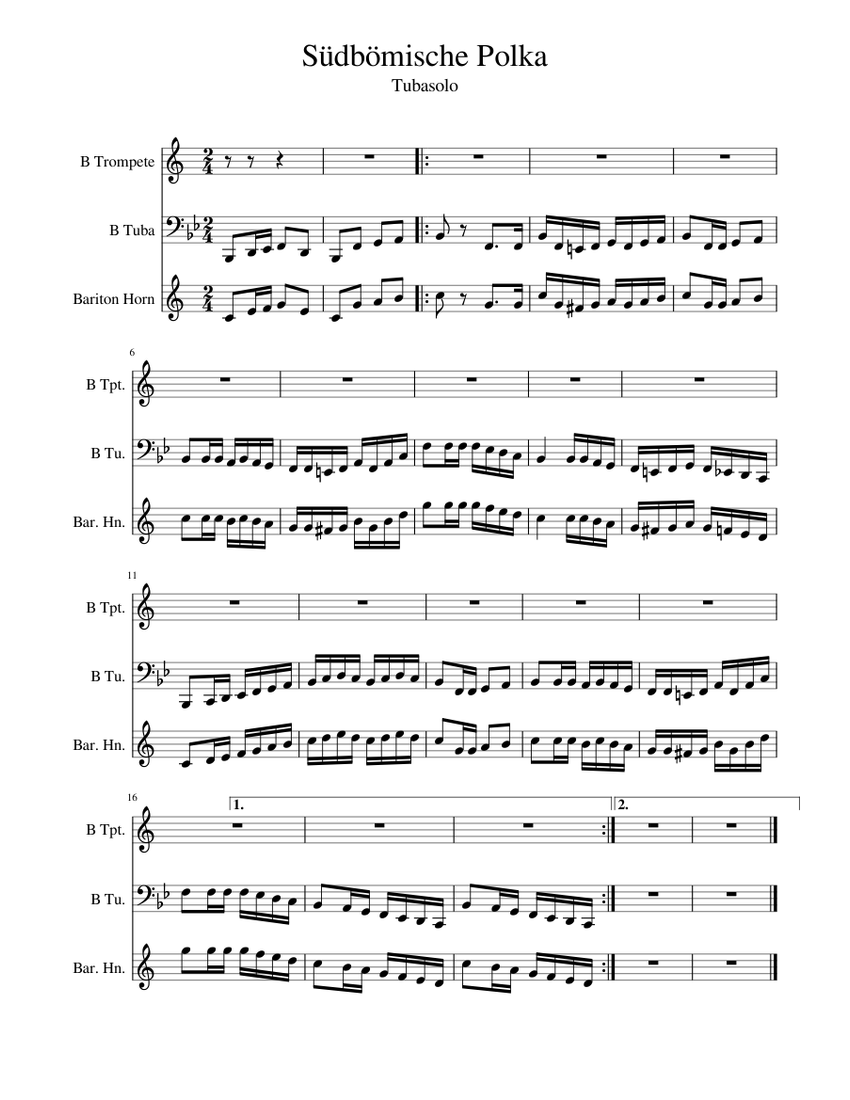 Suedboemische Polka Tubasolo Trio Sheet music for Trumpet, Tuba, French
