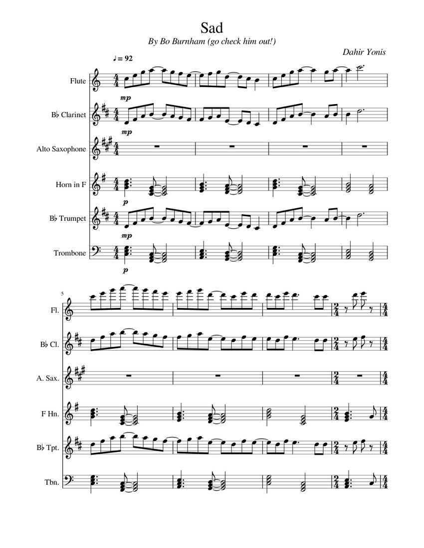 Sad By Bo Burnham but it's with instruments Sheet music for Trumpet (In ...
