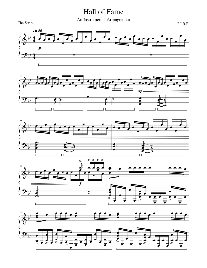 #14 - The Script - Hall of Fame Sheet music for Piano | Download free