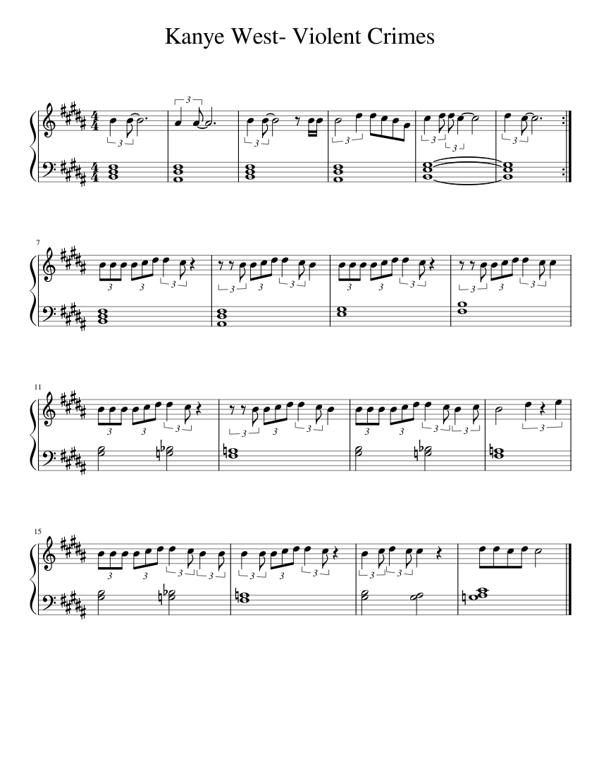 kanye west- violent crimes sheet music for Piano download free in PDF