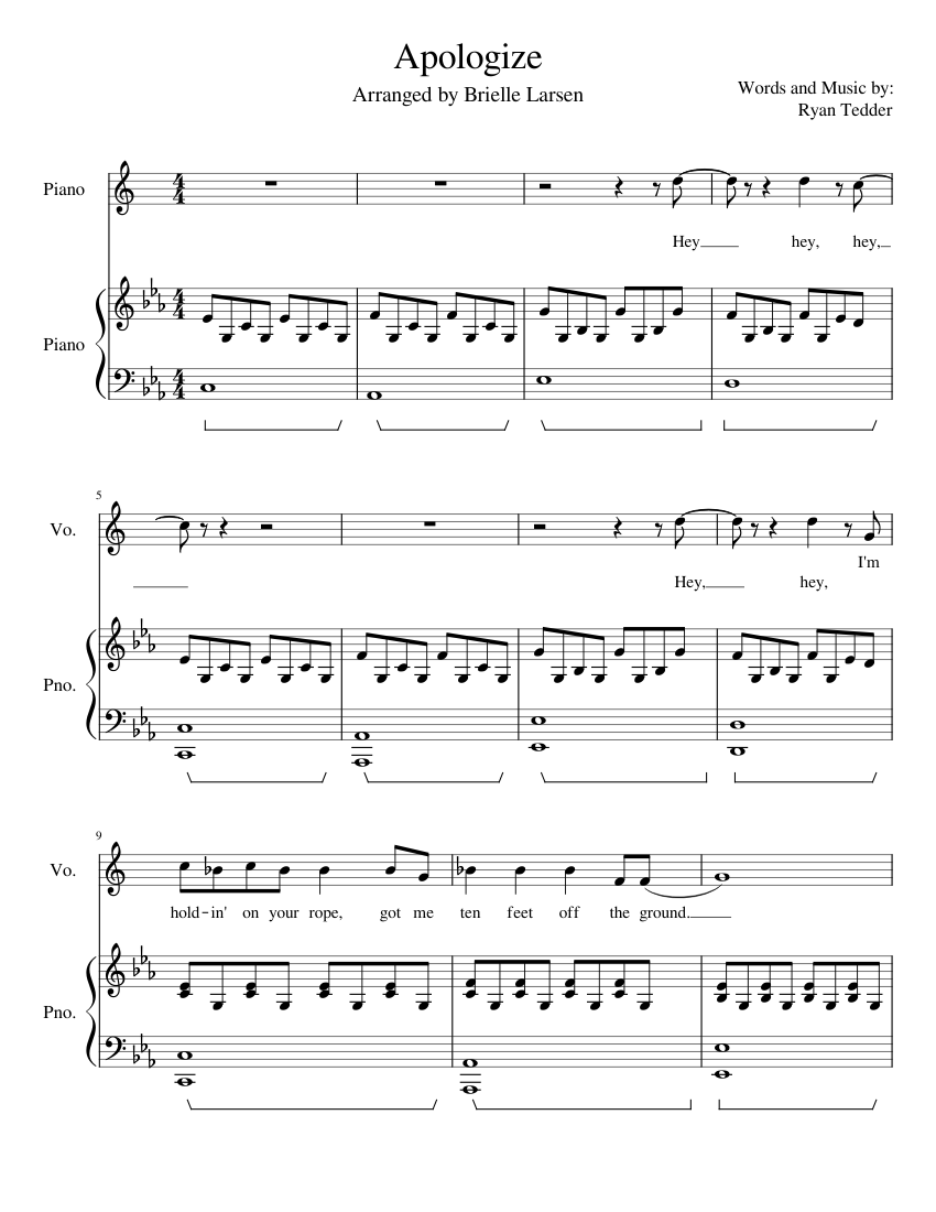 Apologize Sheet music for Piano, Voice | Download free in PDF or MIDI ...