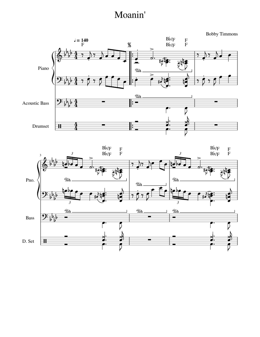 Moanin_for_piano_trio_with_written_out_solo_chorus Sheet music for