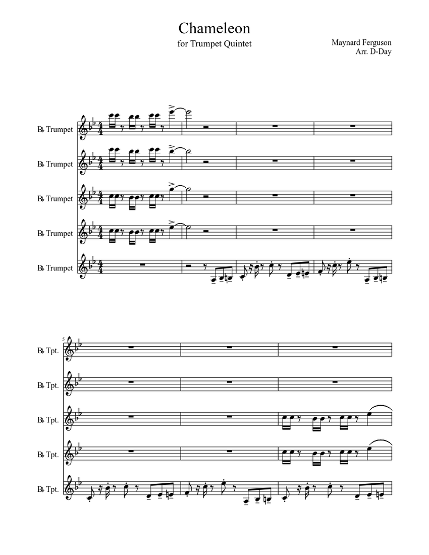 Chameleon For Trumpet Quintet Sheet Music Download Free In PDF Or