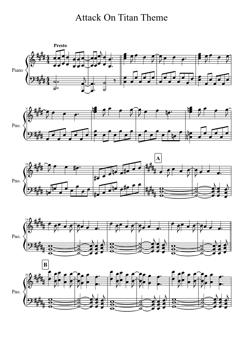 Attack On Titan Theme (Guren No Yumiya) sheet music for Piano download