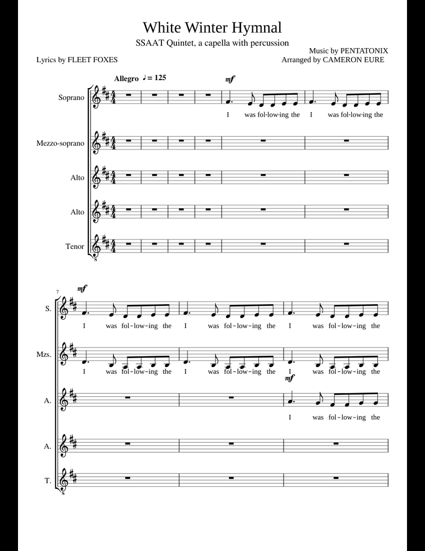 White Winter Hymnal (SSAAT) sheet music for Voice download