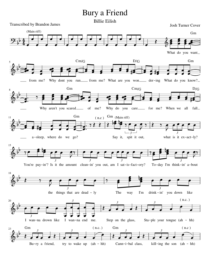 Bury a Friend - Billie Eilish - Josh Turner Cover (with harmony and - Bury A Friend Piano Chords