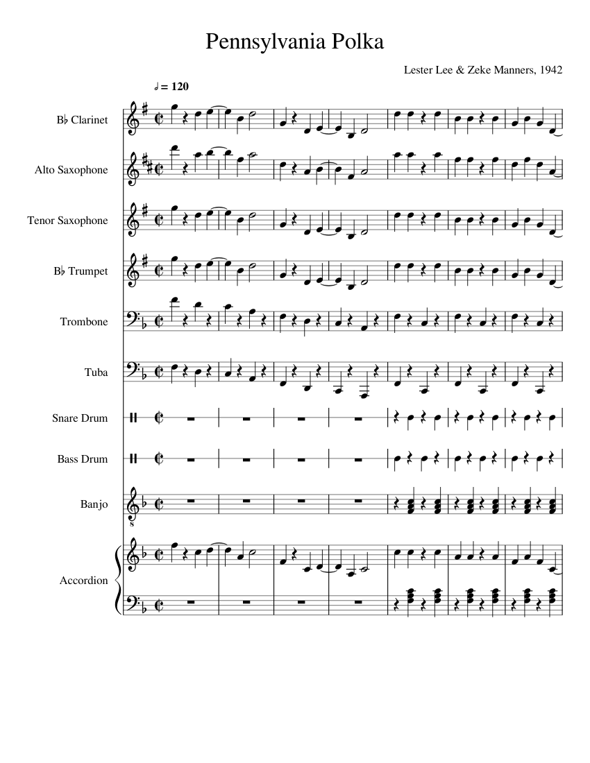 Pennsylvania Polka sheet music for Piano, Clarinet, Alto Saxophone