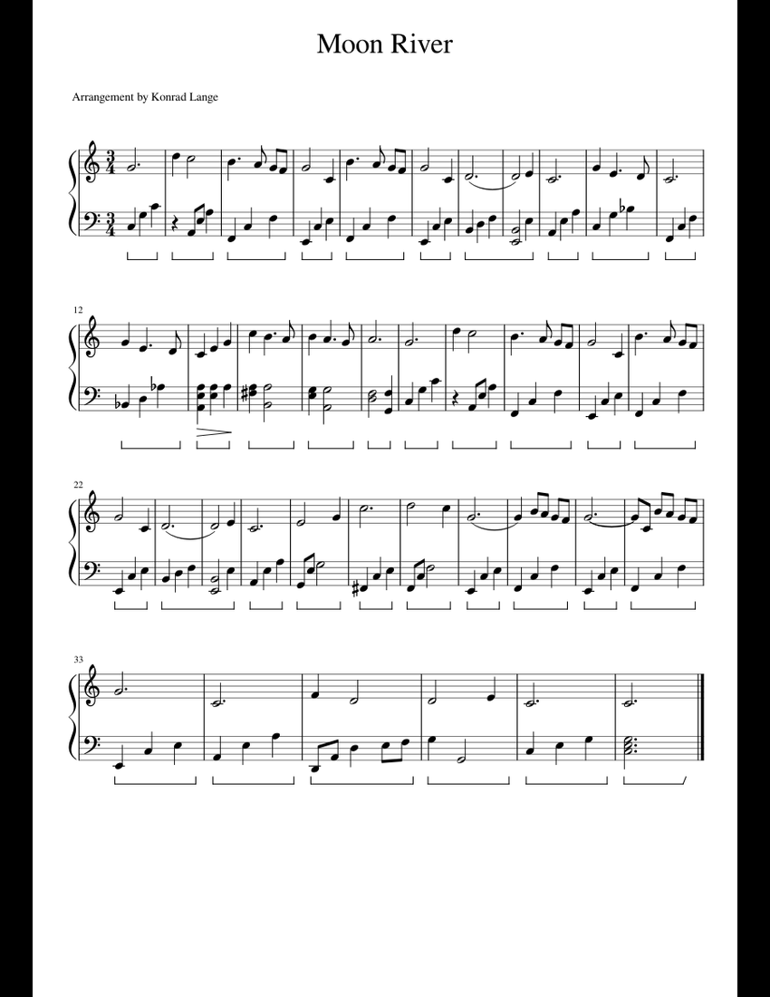 Moon River sheet music for Piano download free in PDF or MIDI