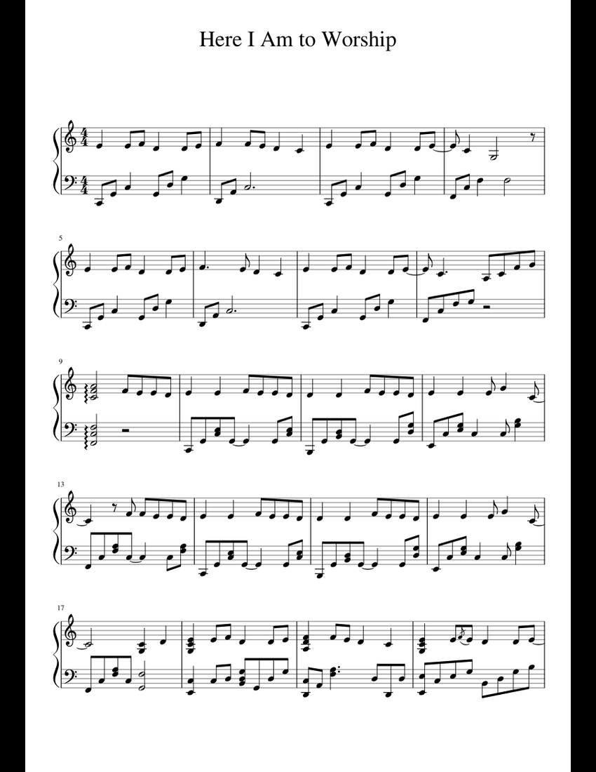 Here I Am to Worship sheet music for Piano download free in PDF or MIDI