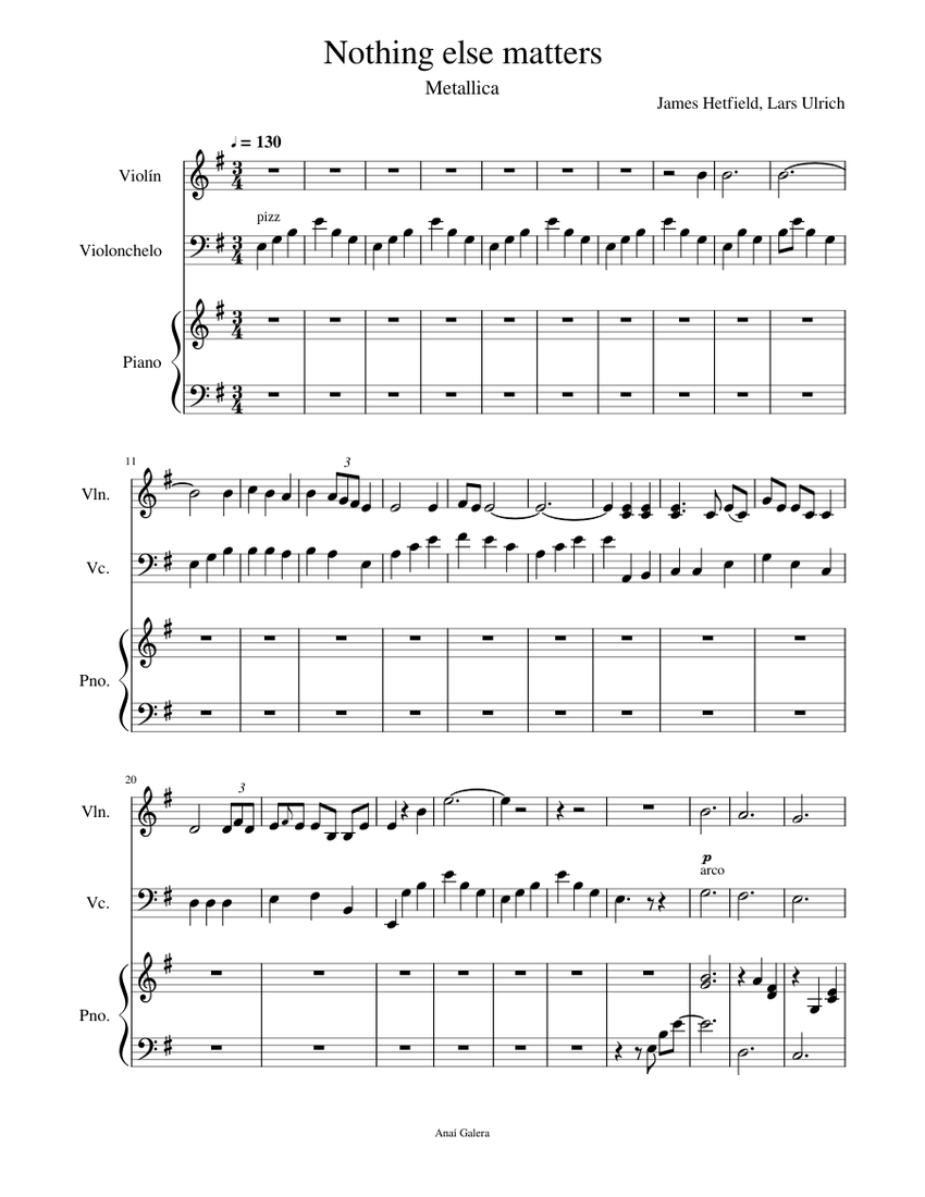 Nothing_else_matters vl vlc piano Sheet music for Piano, Violin, Cello