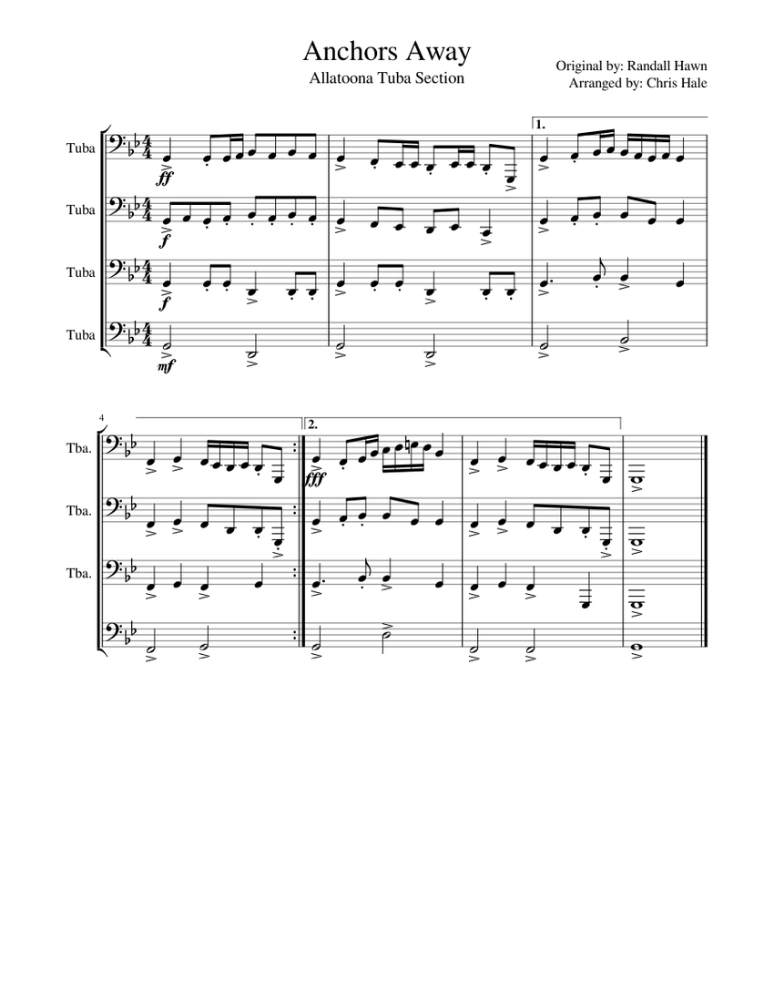 Anchors Away Sheet music for Tuba Download free in PDF or MIDI